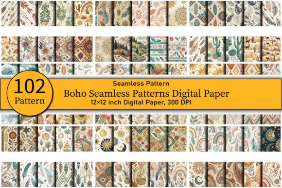 Download 102 Boho Seamless Digital Paper Patterns - Premium Bundle